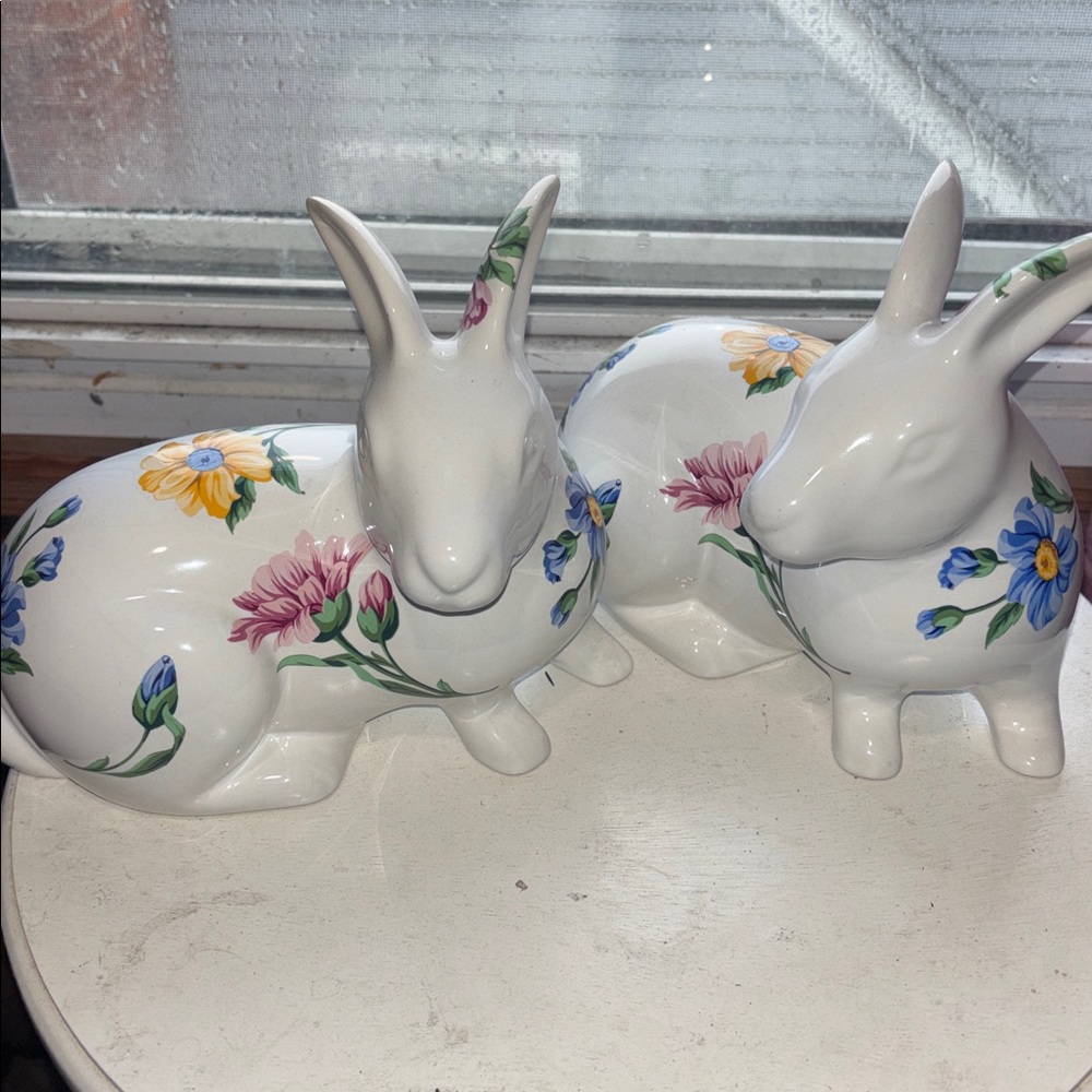Tiffany & Co. Floral Ceramic Rabbit Figurines